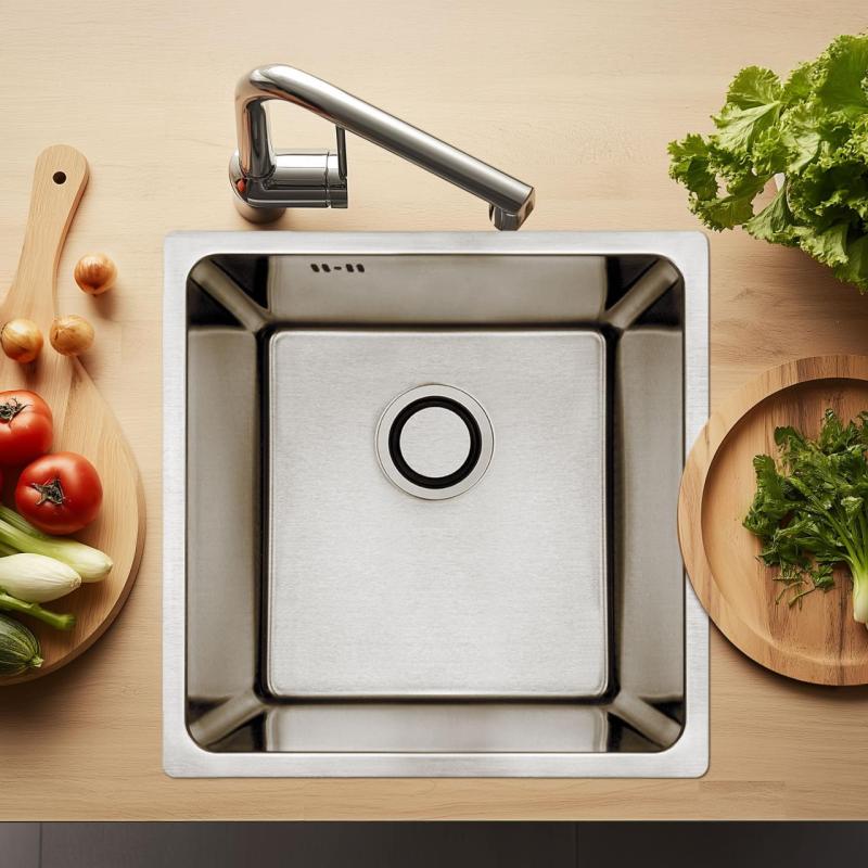 Aquadesign R25 pia de aço inoxidável com estrutura superior, estrutura inferior e encaixe plano 40 x 40 cm 1208958206