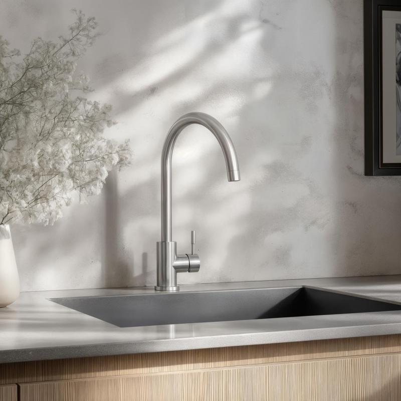 Ausmann Inox Round torneira de cozinha com bica giratória totalmente em aço inoxidável 1208958308