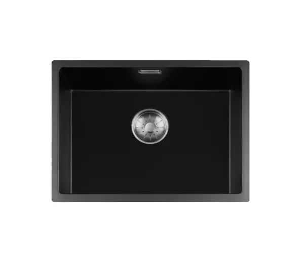 Lorreine BQ série pia 54x41cm instalação inferior e nivelada preto com plugue de aço inoxidável 50BQ37-FU-INOX