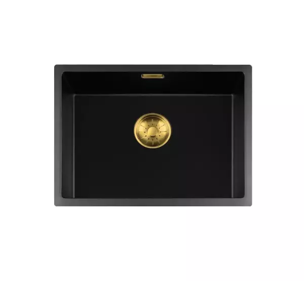 Lorreine BQ série pia 54x41cm embutida e de montagem nivelada preta com plugue dourado 50BQ37-FU-GOLD