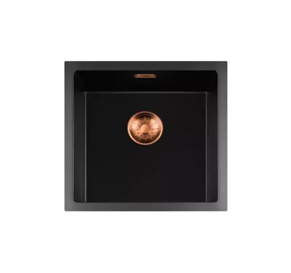 Lorreine BQ série pia 45x45cm sobrepor preta com válvula de cobre 40BQ-T-COPPER