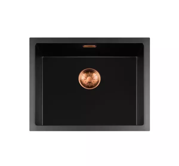 Lorreine BQ série pia 55x45cm sobrepor preto com ralo de cobre 50BQ-T-COPPER