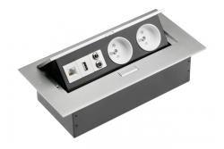 Cabo de extensão para secretária 2x tomada com terra, tomada USB, áudio (banana), tomada RJ45 (Ethernet), sem cabo, alumínio 1208958664