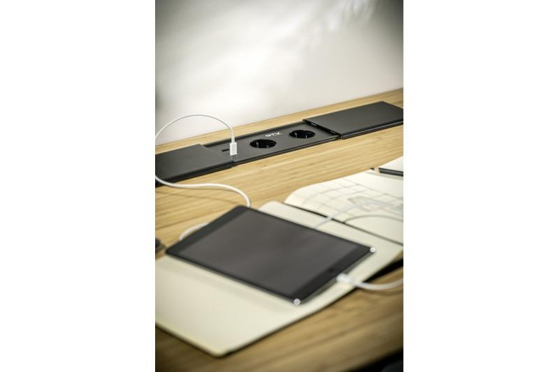 Cabo de extensão embutido para desktop PRESTINO, 2x tomada francesa, USB A+C, RJ45, HDMI, cabo 1.5m, prata 1208958675