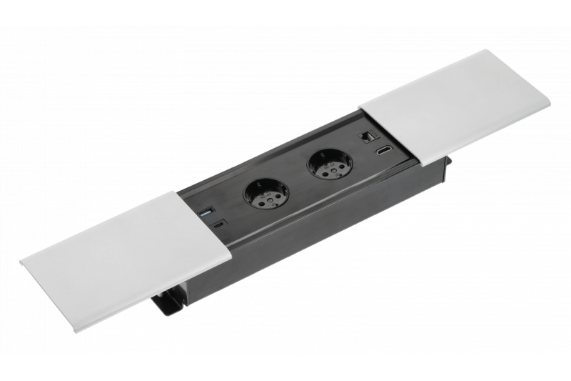 Cabo de extensão embutido para desktop PRESTINO, 2x tomada schuko, USB A+C, RJ45, HDMI, cabo 1.5m, prata 1208958676