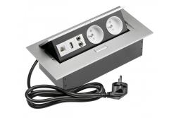 Cabo de extensão para secretária com 2 tomadas com terra, gn. USB, áudio (banana), gn. RJ45, cabo de alimentação com ficha, alumínio 1208958677