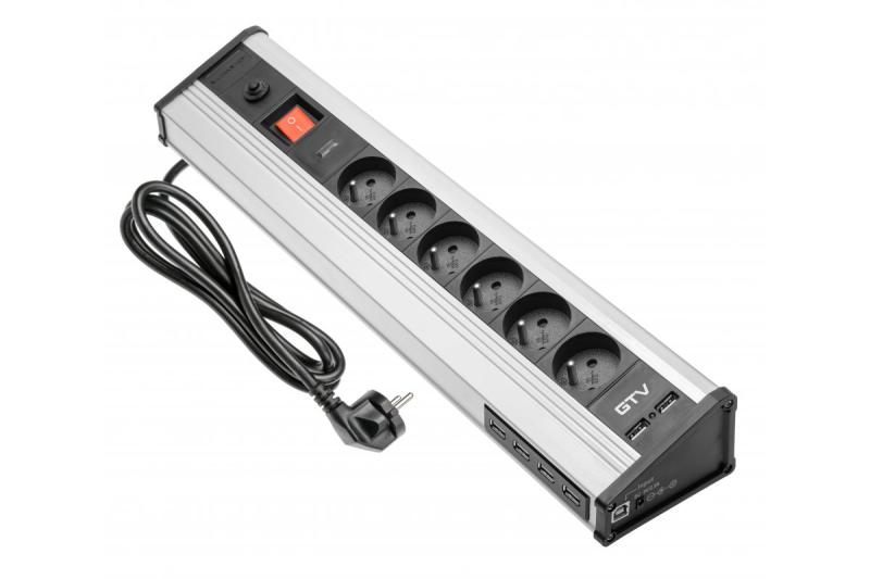 Cabo de extensão para secretária MULTI com proteção contra sobretensão, 6 tomadas com ligação à terra, 4 USB 1208958684