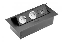 Cabo de extensão para secretária, 2x tomada Schuko, 2xUSB, sem cabo, preto 1208958686