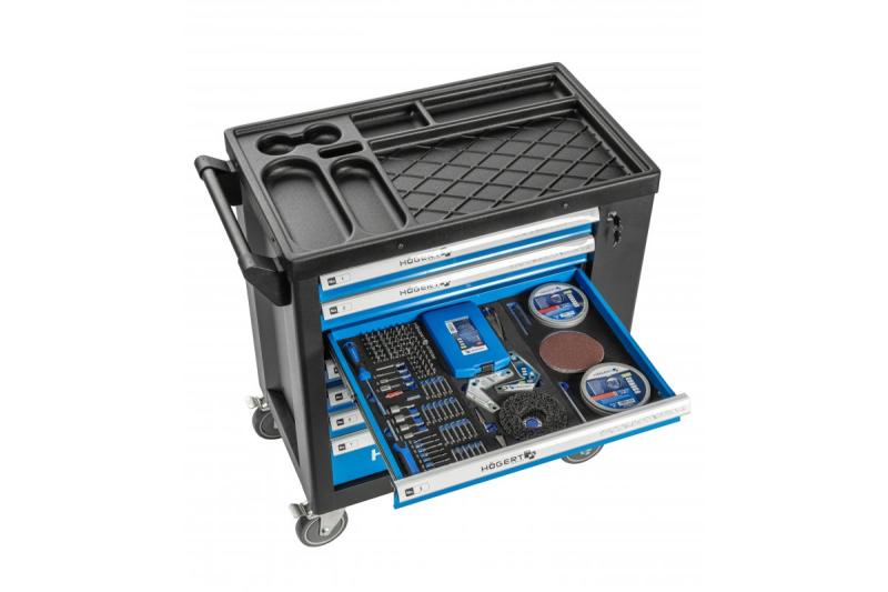 Hoegert caixa de ferramentas de 7 gavetas com uma porta lateral com acessórios 544 peças. 1208962010