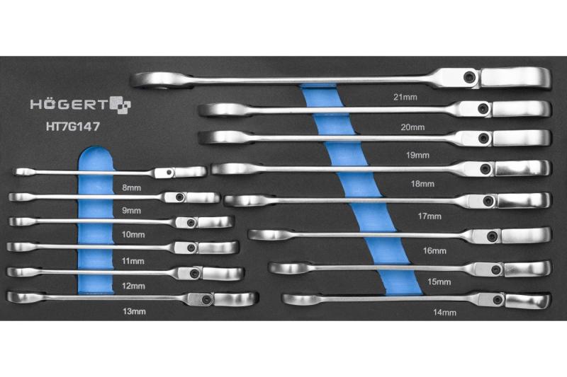 Hoegert Chave combinada de catraca com conjunto de cabeça flexível 14 peças espuma técnica 1208962054