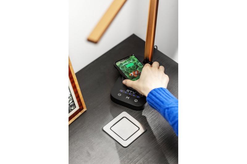 Bureau-lamp Decor Bressi 8W 450lm AC220-240V 3-CCT Carregamento Sem Fio USB PF>0,5 RA>80 Preto / Ouro 1208962479