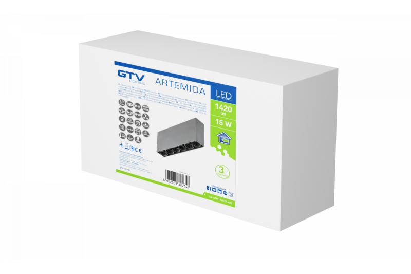 Luminária LED Decorativa ARTEMIDA 15W 1420lm AC220-240V 50/60 Hz PF>0,9 Ra≥80 IP20 IK08 4000K 38° retangular preta. 1208962640