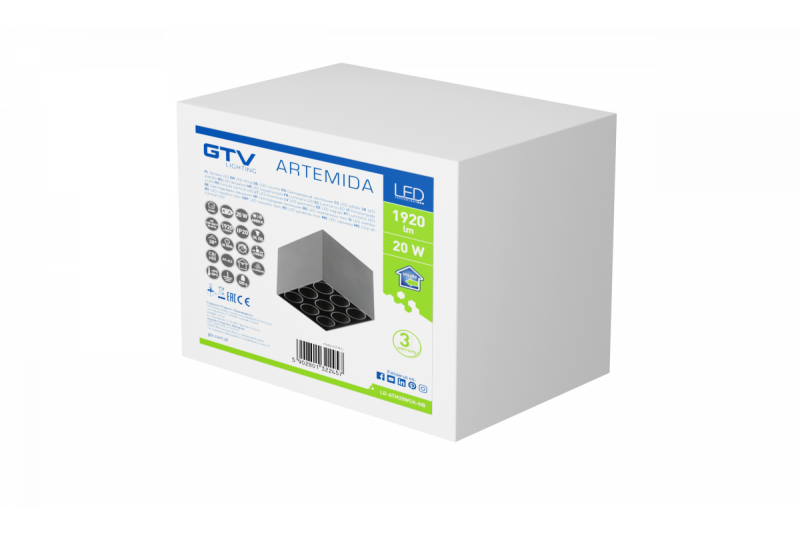 Armatura LED Decorativa ARTEMIDA 20W 1920lm AC220-240V 50/60 Hz PF>0,9 Ra≥80 IP20 IK08 4000K 38° quadrada preta. 1208962642