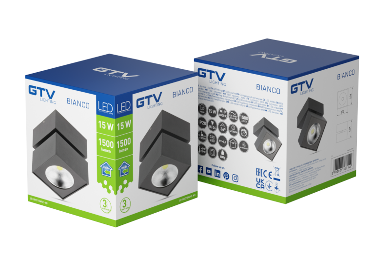 Decoração Luminária LED BIANCO 15W 1500lm AC220-240V 50/60 Hz PF> 0,5 Ra≥80 IP20 IK06.36° 4000K quadrado preto. 1208962666