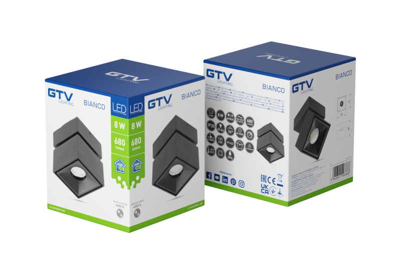 Luminária LED Decor BIANCO 8W 680lm AC220-240V 50/60 Hz PF>0,9 Ra≥80 IP20 IK06 36° 4000K quadrado preto. 1208962670