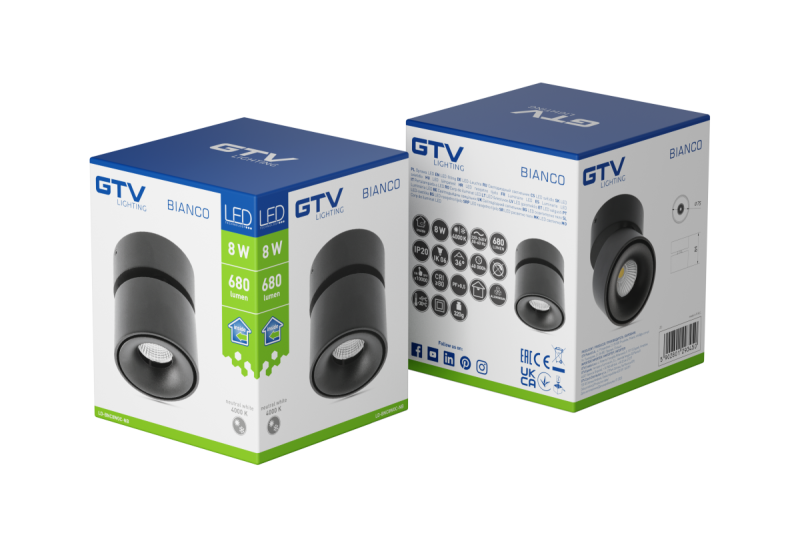 Armatura LED de Decoração BIANCO 8W 680lm AC220-240V 50/60 Hz PF>0,9 Ra≥80 IP20 IK06 36° 4000K redonda preta. 1208962672