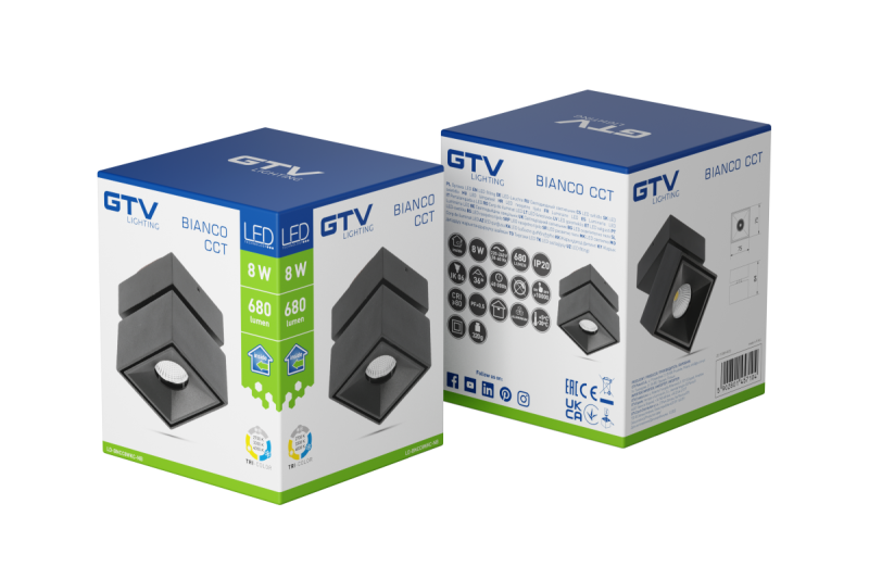 Luminária LED Decorativa BIANCO CCT 8W 680lm AC220-240V 50/60 Hz Ra≥80 IP20 36° 2700/3300/4000K quadrada preta. 1208962676