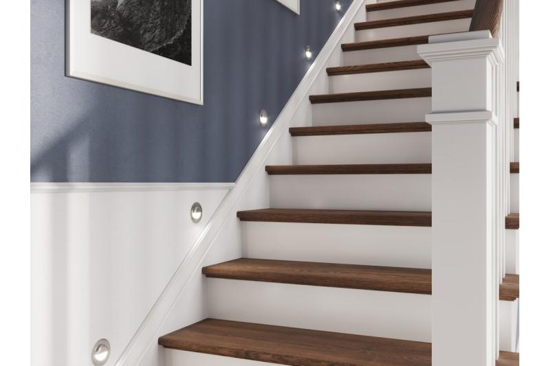 Luminária de escada LED decorativa ESCADA OA DC12V, capa redonda transparente, 0.8W, 70lm, 4000K, inox, cabo de 150cm