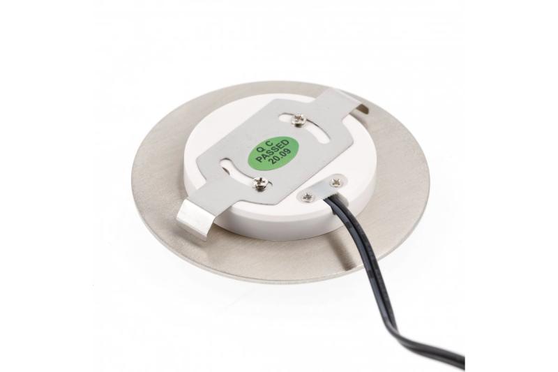 Luminária de escada LED decorativa ESCADA OB DC12V, tampa redonda de vidro fosco, 0,8W, 70lm, 4000K, inox, cabo de 150cm.