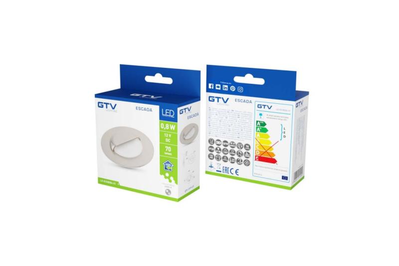 Luminária de escada LED decorativa ESCADA OB DC12V, tampa redonda de vidro fosco, 0,8W, 70lm, 4000K, inox, cabo de 150cm.