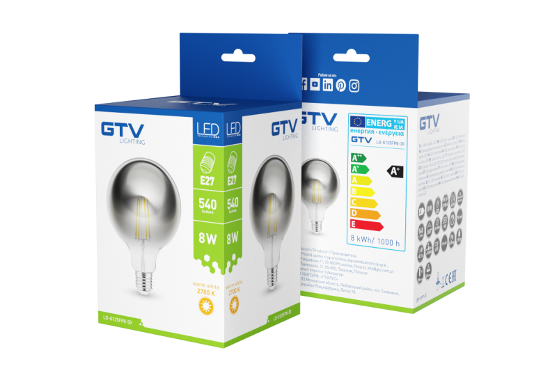 Luz LED decorativa, FILAMENTO, G125, 27006, E27, 8W, 540lm, AC220-240V/ 50-60Hz, RA>80, 360° 1208962766