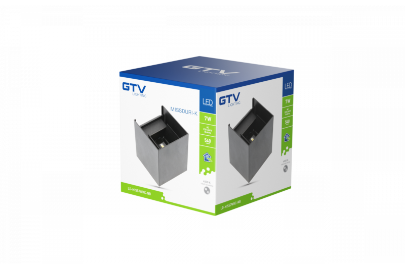 Decoração MISSOURI-K Lâmpada LED 7W 540lm AC220-240V 50/60 Hz PF>0.5 Ra≥80 IP54 IK08 4000K quadrado preto. 1208962994