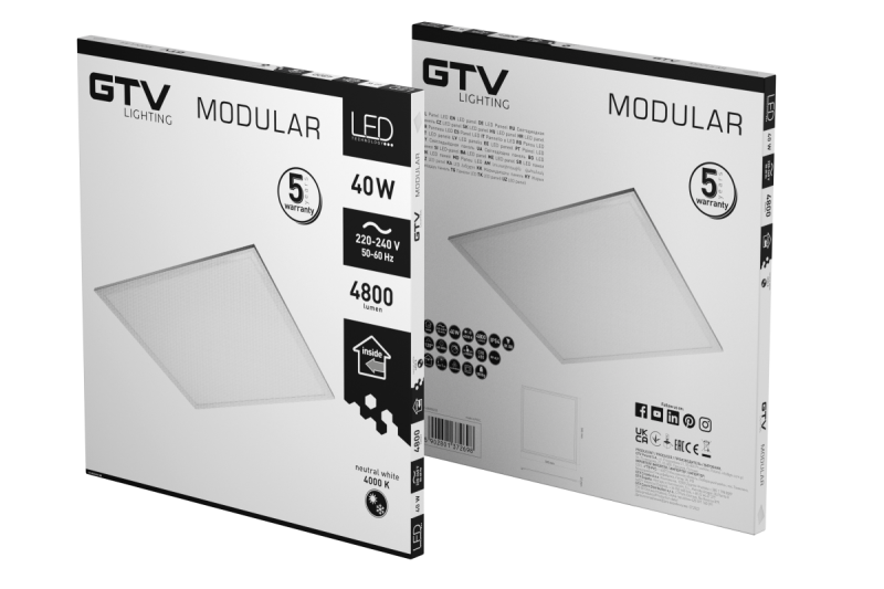 Luminária LED MODULAR, placa traseira, 60x60cm, 4000K, 40W, 4800lm, AC220-240V, PF>0,9, IP54, 5y 1208962999
