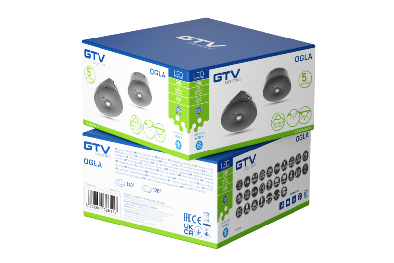 Luminária de emergência OGLA LED, 3W, 200lm, AC220-240V, 50-60Hz, IP20, 6400K, 3H, tarefa única, TESTE, preto 1208963017