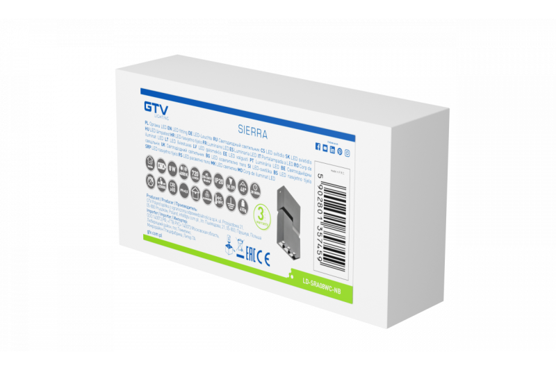 Armatura Decorativa LED SIERRA 8W 720lm AC220-240V 50/60 Hz PF>0.5 Ra≥80 IP20 IK08 4000K 48° preto. 1208963166