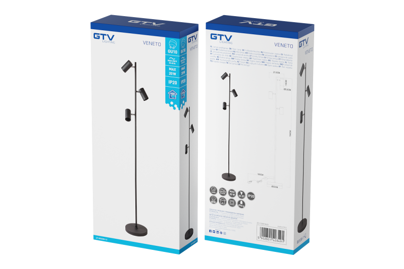 Luminária de chão Decor VENETO IP20 máx. 20W 3 x GU10 preta 1208963349