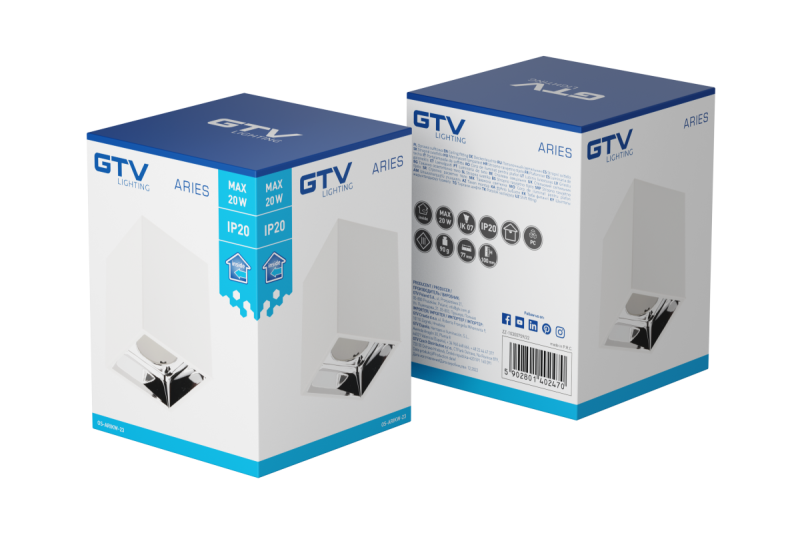 Luminária de Teto Decorativa ARIES PC 77x100mm IP20 máx 20W quadrada branca/cromada. 1208963817