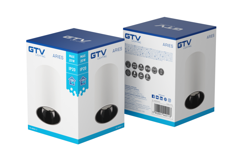 Luminária de Teto Decorativa ARIES PC 73x105mm IP20 máx 20W redonda branca/preta. 1208963818