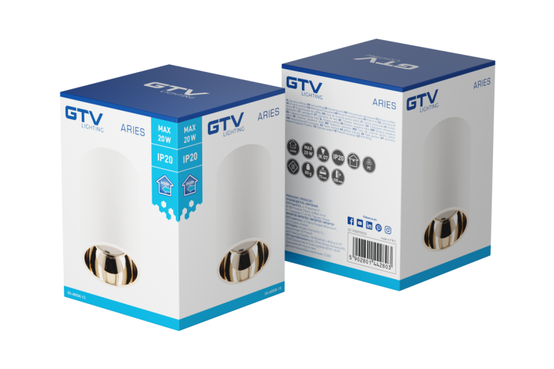 Decoração Luminária de Teto ARIES PC 73x105mm IP20 máx 20W redondo branco/dourado. 1208963819