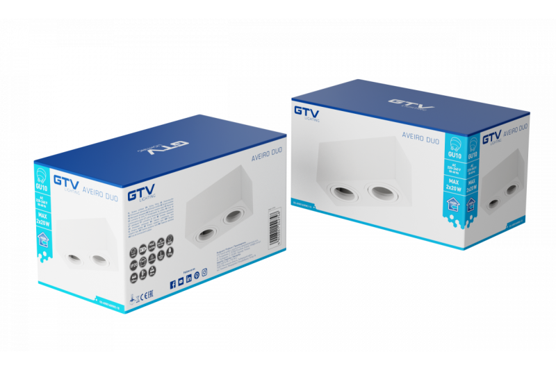 Luminária de Teto Decorativa AVEIRO DUO alumínio 160x80x85mm IP20 máx 20W*2 quadrada branca. 1208963825