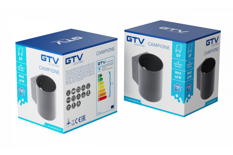 Luminária de parede decorativa CAMPIONE alumínio G9 IP20 máx. 40W IP20 redonda preta. 1208963851