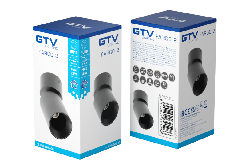 Armatura de Teto Decorativa FARGO 2 alumínio 70x166mm IP20 max 20W redonda preta. 1208963880