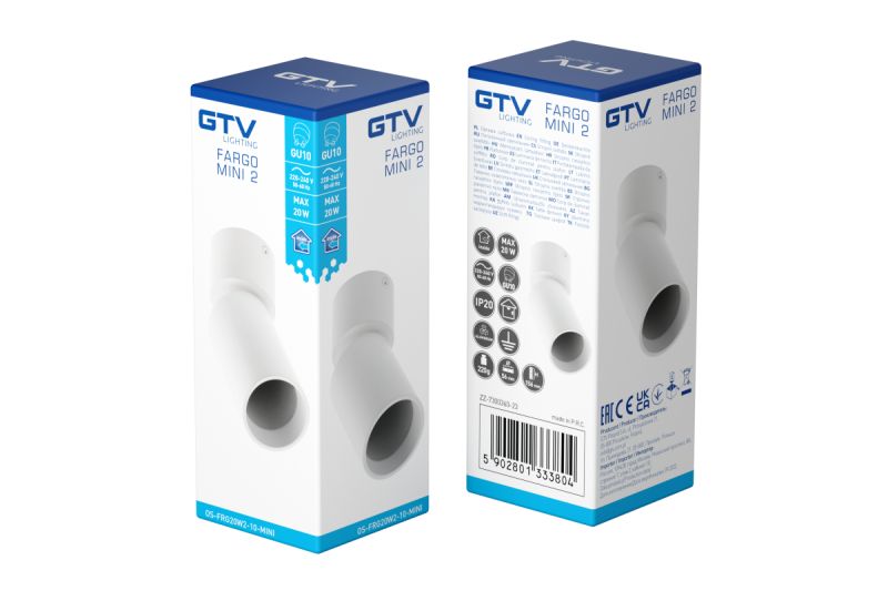 Armatura de Teto Decorativa FARGO MINI 2 alumínio 56x150mm IP20 máx 20W redonda branca. 1208963882