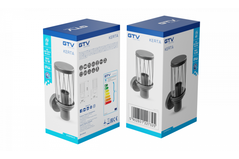 Luminária de jardim Decor KERTA-A E27 MAX.12W IP44 AC220-240V 50-60Hz, aplique simples, parte superior grafite. 1208963906