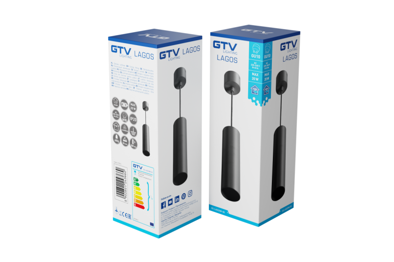 Armatura Suspensa Decorativa LAGOS GU10 alumínio IP20 máx. 20W preto 1208963909