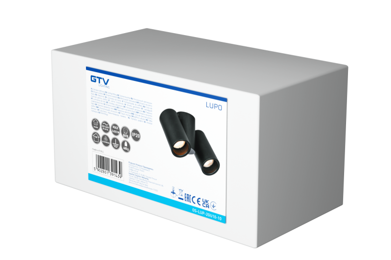 Luminária de Teto Decorativa LUPO alumínio 17.5x5.6x11.5 IP20 2*GU10 máx. 50W redonda preta. 1208963926