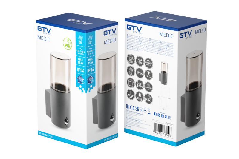 Luminária Decorativa de Jardim MEDIO-AU PIR E27 MAX.15W IP54 AC220-240V 50-60Hz Aplique de Parede Superior Grafite. 1208963938