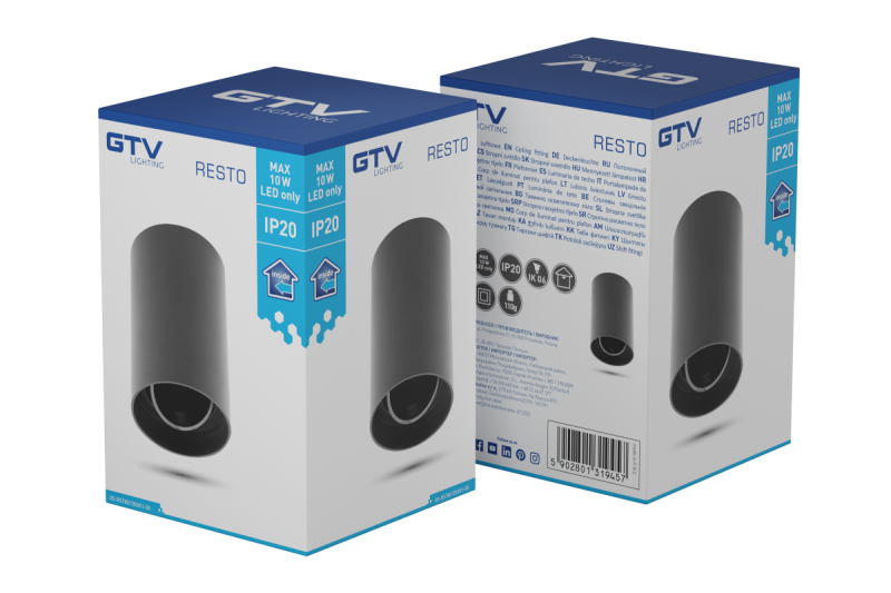 Luminária de teto Decor RESTO PC φ80x125mm IP20 máx. 20W redonda preta. 1208963985