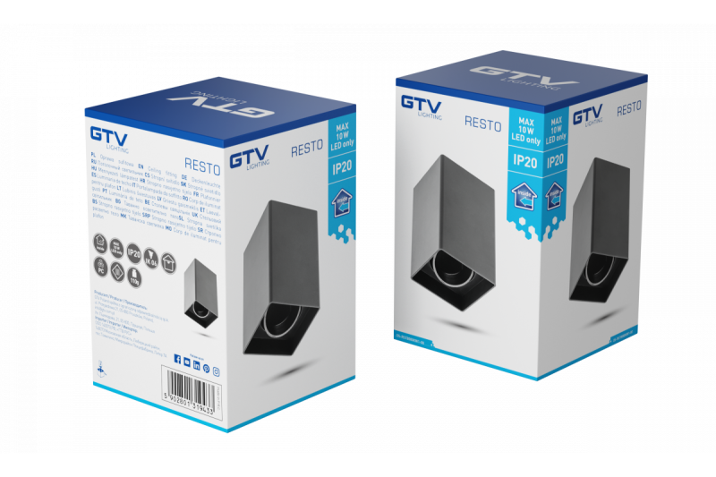 Luminária de Teto Decor RESTO PC 80x80x125mm IP20 máx 20W quadrada preta. 1208963987