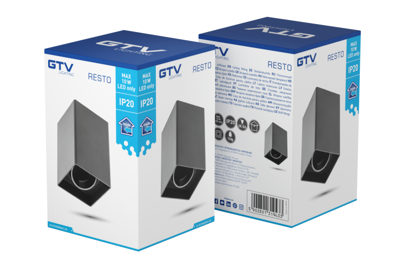 Luminária de Teto Decor RESTO PC 80x80x125mm IP20 máx 20W quadrada preta. 1208963987