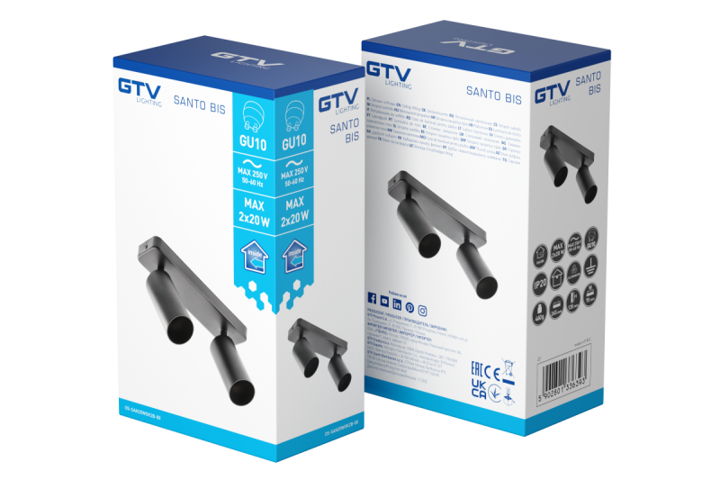 Luminária de Teto Decorativa SANTO BIS em alumínio IP20 máx. 20W*2 redonda dupla preta. 1208963999