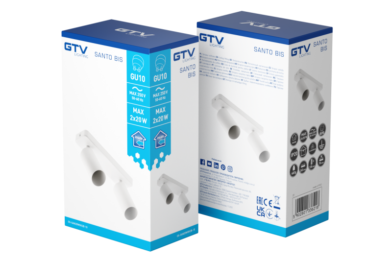 Luminária de Teto Decorativa SANTO BIS alumínio IP20 máx. 20W*2 dupla redonda branca. 1208964000