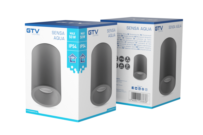 Decor SENSA AQUA lâmpada de teto alum 85x115 IP54 máx 50W redonda preta. 1208964009