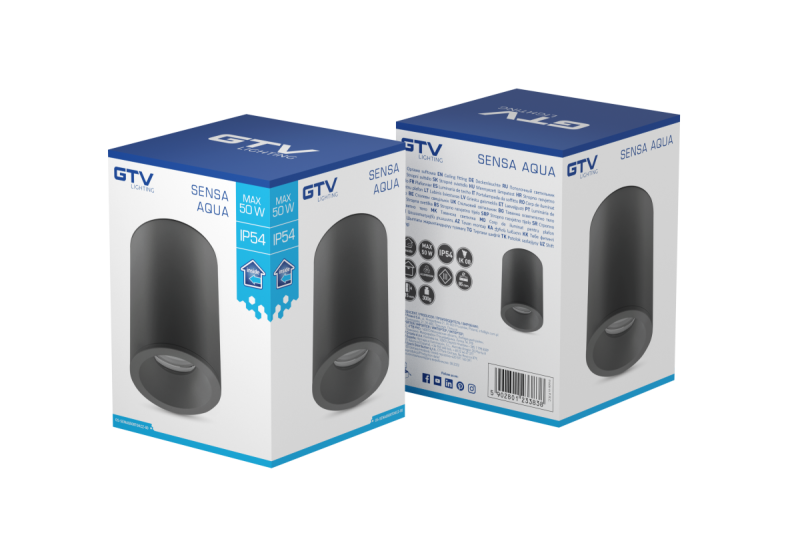 Decor SENSA AQUA lâmpada de teto alum 85x115 IP54 máx 50W redonda preta. 1208964009