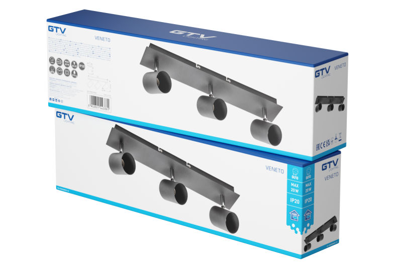 Luminária de Teto Decorativa VENETO IP20 máx. 20W 3 x GU10 redonda preta. 1208964040