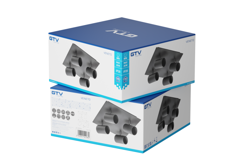 Armatura de Teto Decorativa VENETO IP20 máx. 20W 4 x GU10 redonda/quadrada preta. 1208964046